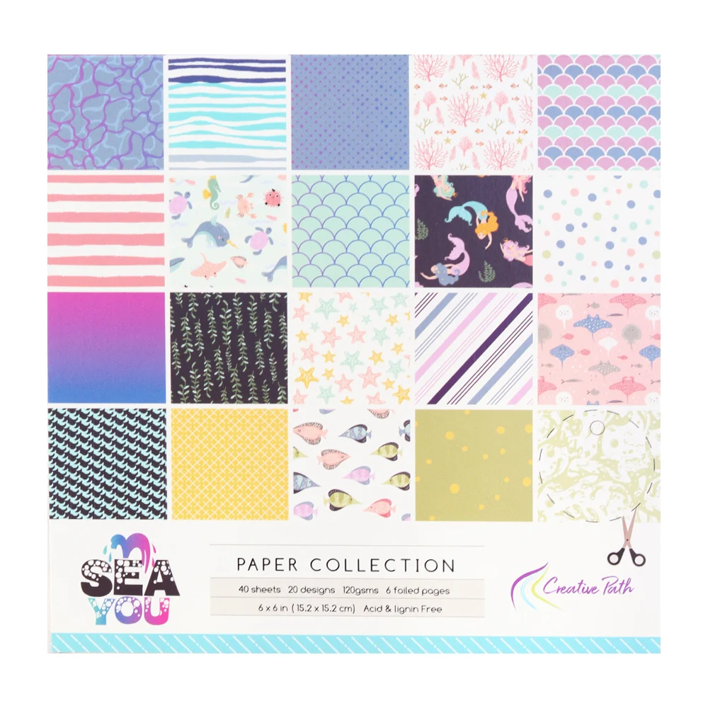 Creative Path Ozean Meer 6x6 Zoll Scrapbooking-Hintergrundpapier Wellen-Meerjungfrauen-Fisch-Muster Journaling-Dekorationspapier für Origami – Detail 1
