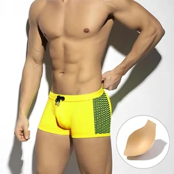 Men Swim Trunks Briefs Board Surf Beach Shorts With Cup Swimwear Summer Push UP Hips Butt Lifting Flats