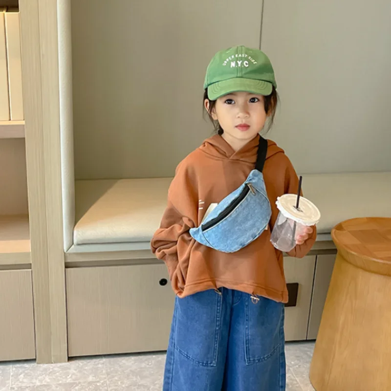 Fashion Cool Baby Boys Chest Bags Portable Cute Kids Girls Waist Bag Handbags Denim Children Sport Shoulder Crossbody Bag New