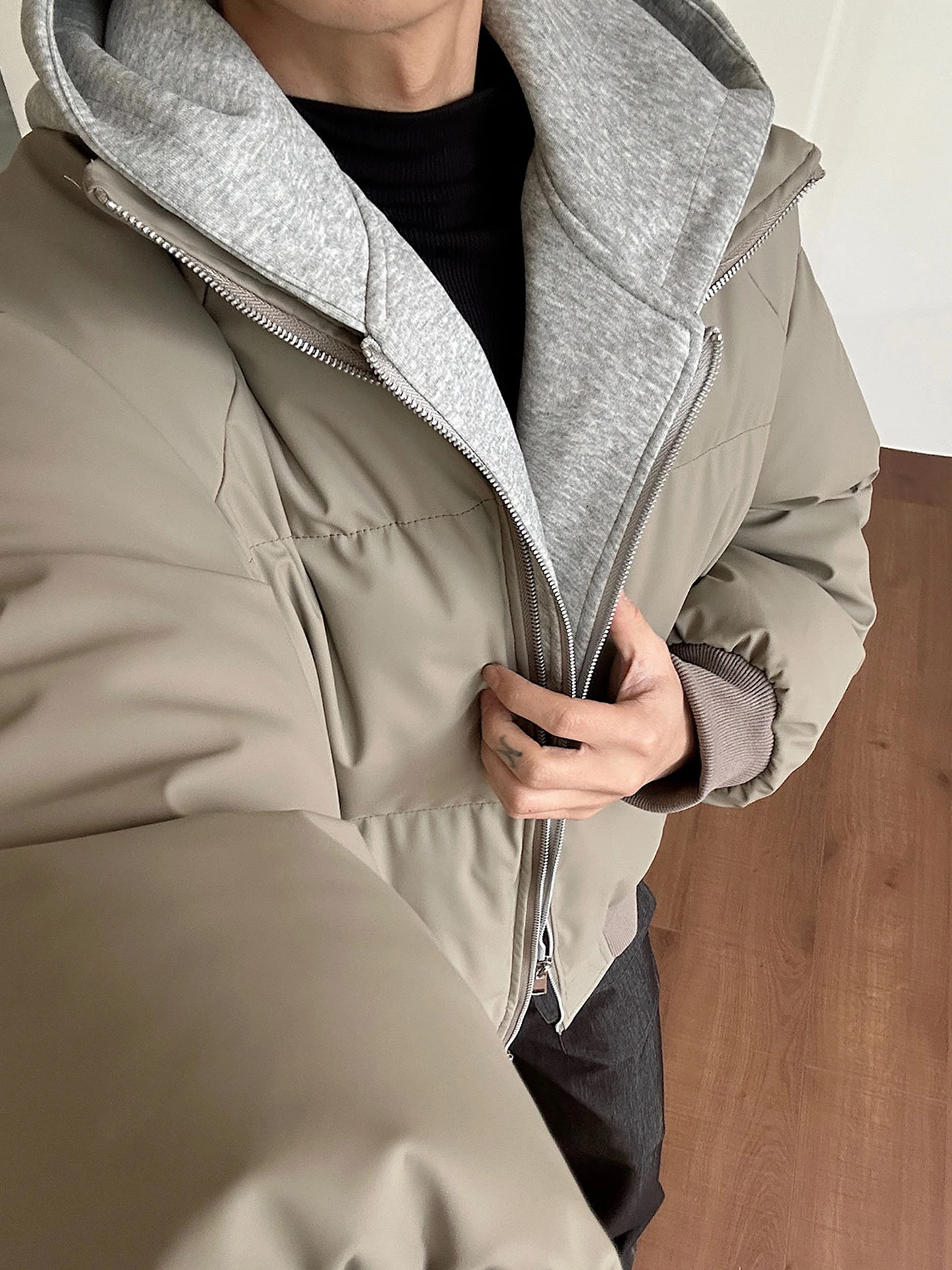 

Мужская теплая хлопковая куртка из искусственной кожи с капюшоном, зимняя верхняя одежда, пальто из полиэфирного волокна, повседневная длина