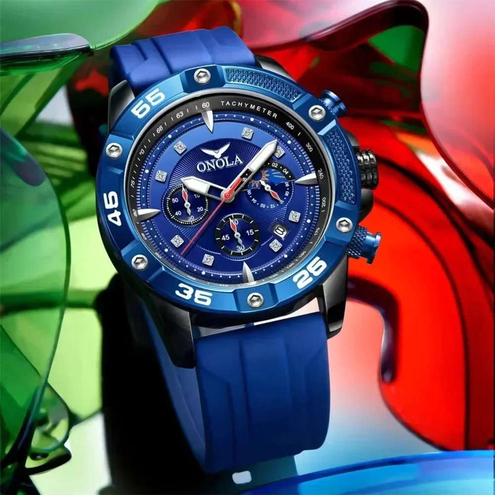 

ONOLA 6850, роскошные мужские кварцевые многофункциональные часы, водонепроницаемые часы с календарем и ночником, силиконовый ремешок для мужчин