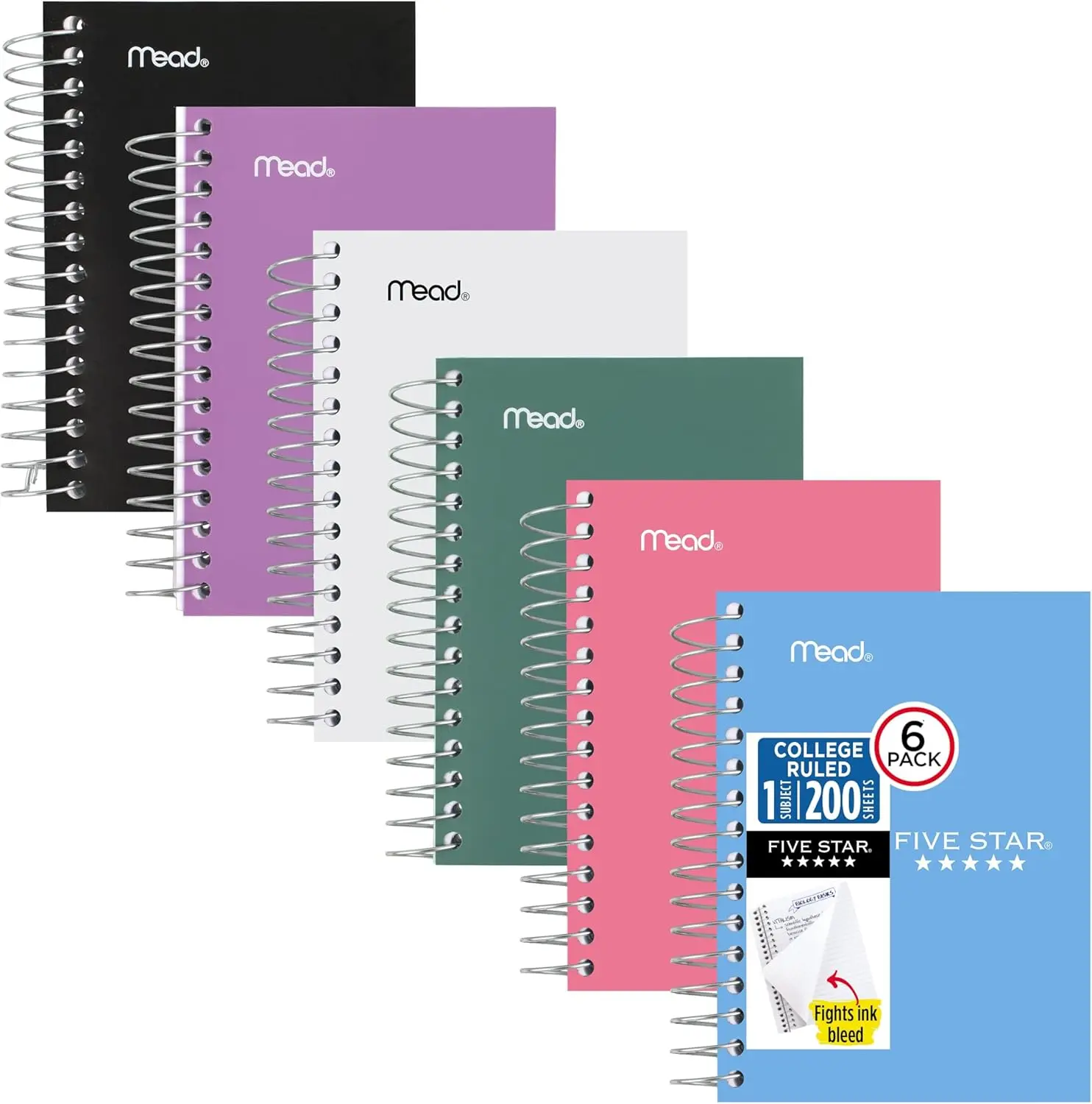 

6 Pack Spiral Notebooks with College Ruled Paper, 200 Sheets Each, 3.5x5.5 Inches, Assorted Colors for School or Work