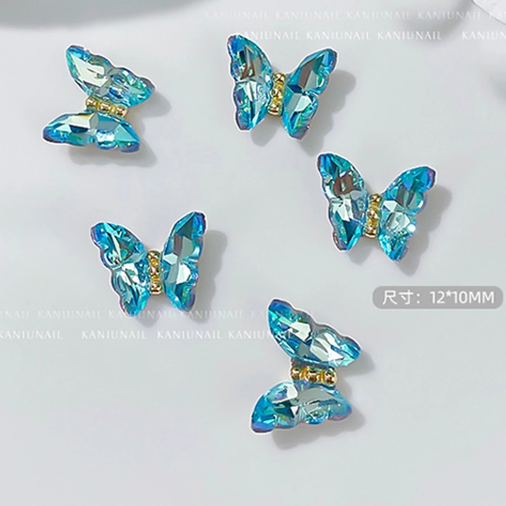 10 Stuks Glas Kristal Aurora Vlinder Nail Rhinestione Met Gouden Ronde Kraal Vlinder Nail Art 3d Legering Vlinder Manicure Onderdelen