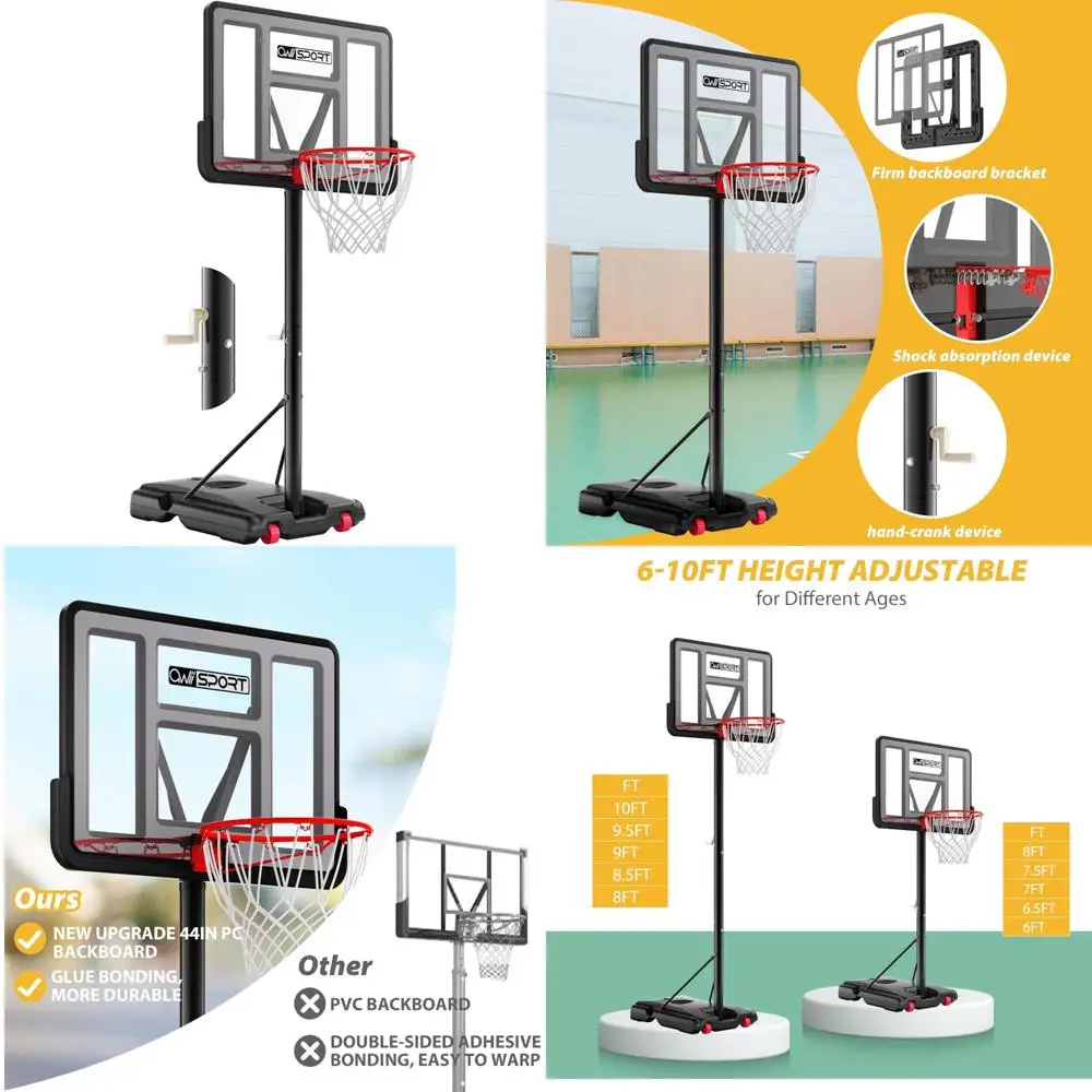 

Регулируемая система уличных баскетбольных колец высотой 10 футов, портативная и небьющаяся 44-дюймовая панель для детей и молодежи.