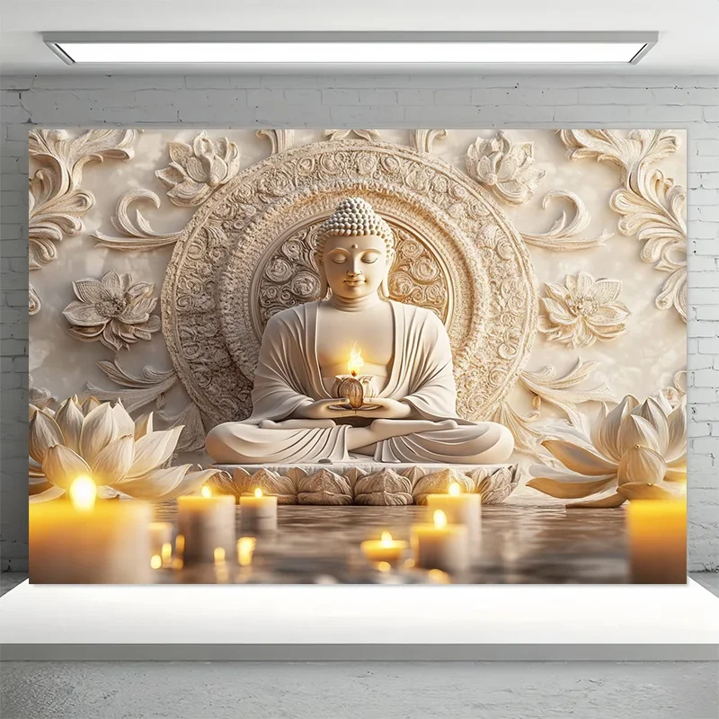 Tapisserie de prière de bouddha, bouddha doré contemporain et Mandala de Lotus, thème de méditation de sérénité, thème religieux, décoration de maison Zen