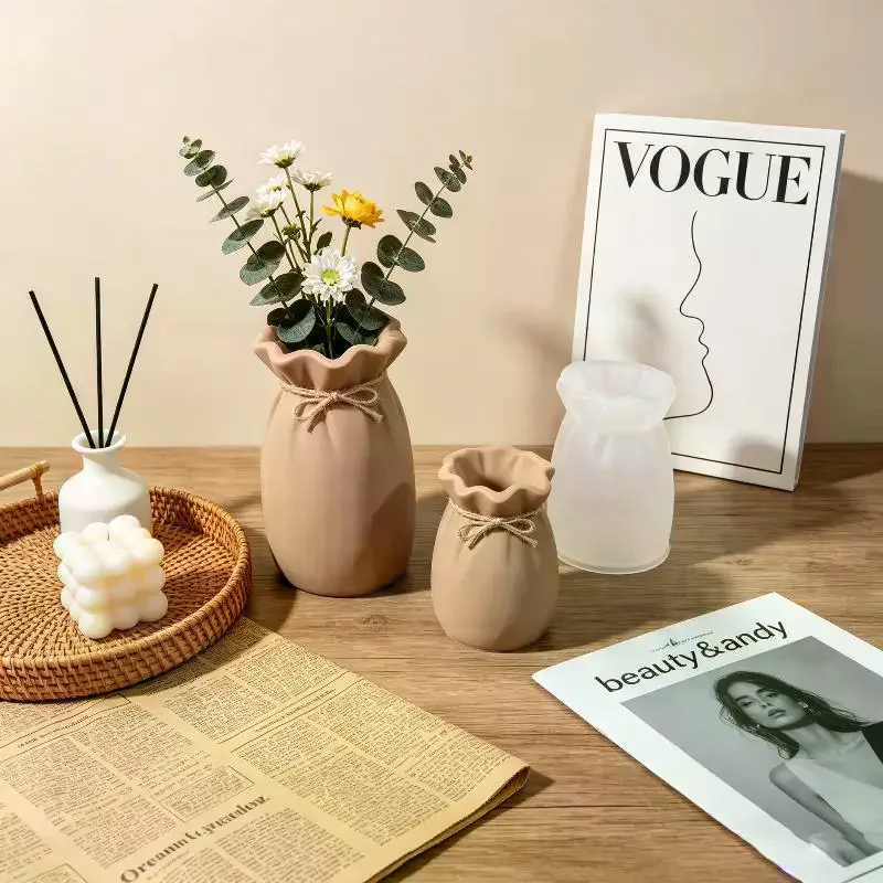 Blessing Bag Shape Vase Silicone Mold DIY Handmade Flower Arrangement Plaster Resin Storage Box Craft Casting Molds Home Decor