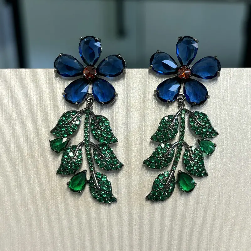 Bilincolor Fashion Green Leaf and Blue Flower for Women Luxury