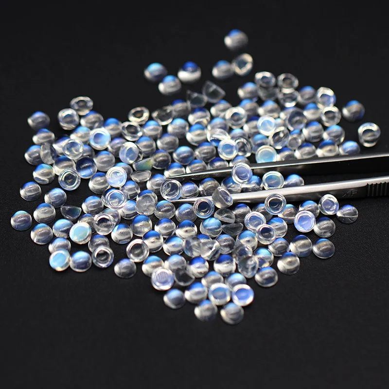 Natural Blue Moonstone Round Flat Bottom Plain Surface Strong Fluorescent Vitreous Jewelry Inlaid with Stone
