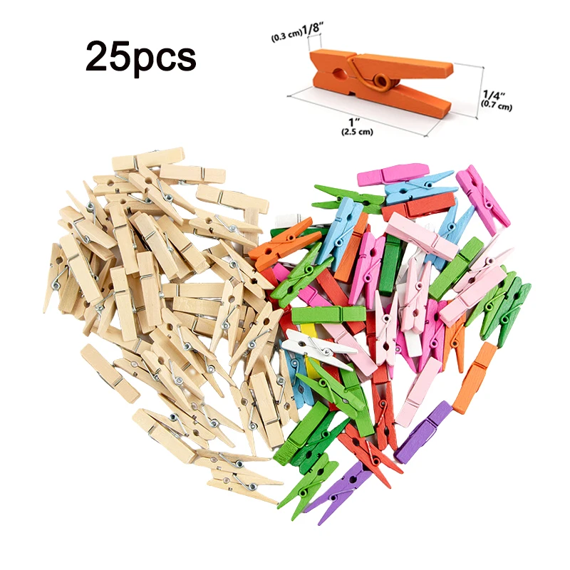 Pinzas de madera Natural para ropa, papeles decorativos para notas, oficina, clavijas para ropa, juguete escolar, 25mm, 25 piezas
