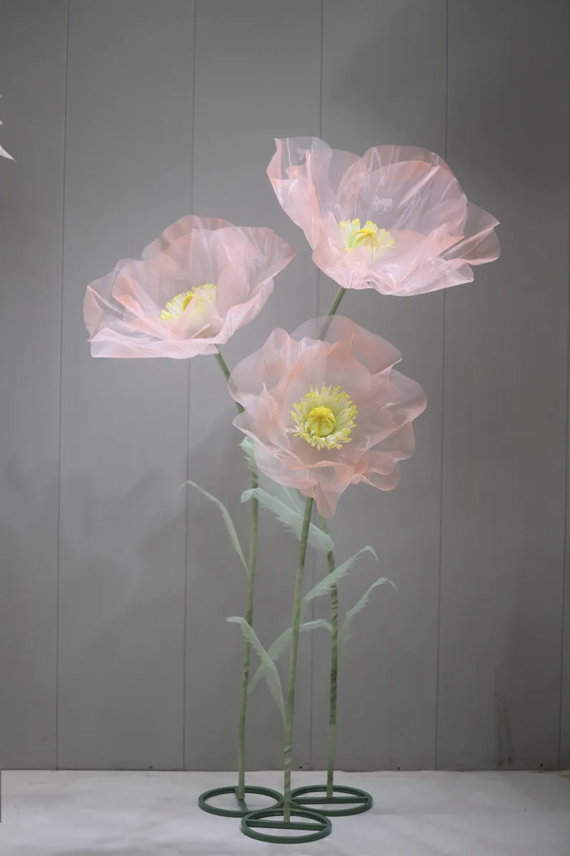 3-teiliges Hochzeitsdekor: Riesige Gazeblumen, Mohnblumen, Hochzeits-Wegweiser, Blumenständer, Event-Party-Hintergrunddekoration, Bühnen- und Schaufensterdekoration – Detail 2
