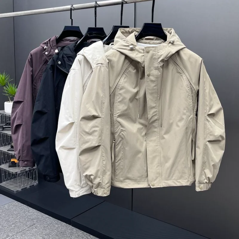 

Весна 2024, мужская уличная рабочая одежда с капюшоном, длинное пальто све, свободное повседневное цветное универсальное ветрозащитное пальто из полиэфирной ткани