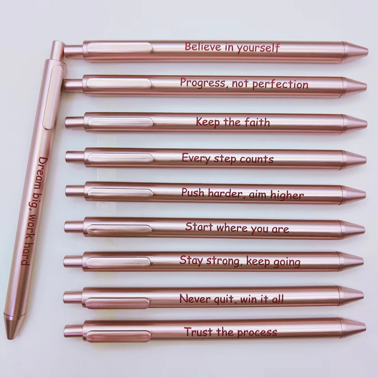 

12pcs English inspirational phrase ballpoint pen rose gold neutral inspirational stationery office pen