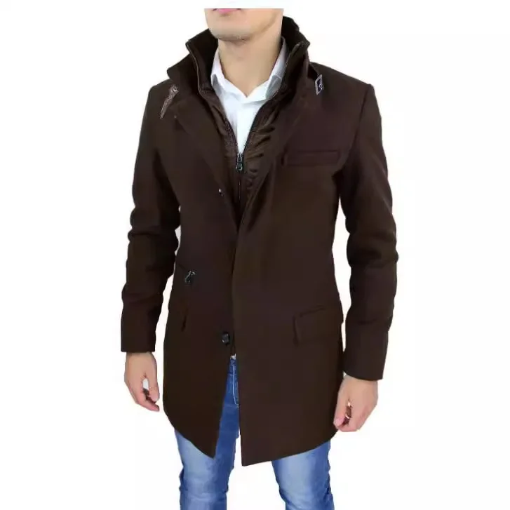 2026 Autumn and Winter New Product. Men's Large-size Zippered Faux Two-piece Woolen Overcoat From Japan and South Korea.