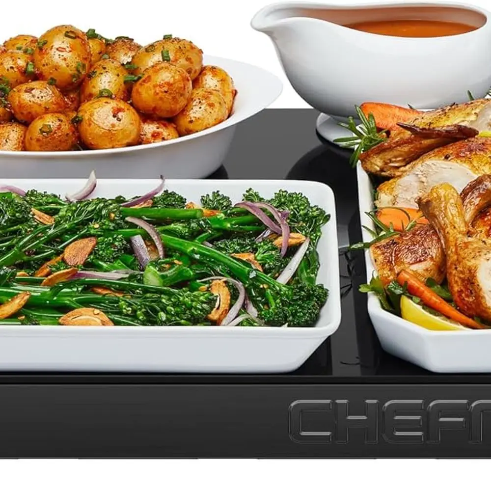 

Adjustable-Temp Electric Warming Tray, 21x16 Glass Top, Ideal for Buffets, Catering, Parties, and Home Use