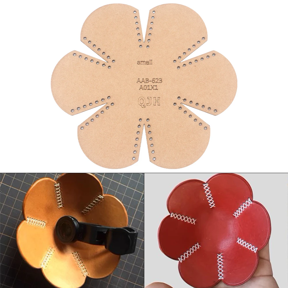 1 Stück Mini-Blumentablett mit sechs Blütenblättern, Schlüsselaufbewahrungsschale, Kraftpapier-Vorlage, DIY-Leder handgefertigtes Kunsthandwerk, Nähvorlage mit Löchern