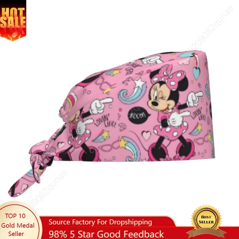 

Custom Minnie Mouse Scrubs Cap Surgical Hats Men Women Cartoon Operating Room Cap Nursing Cap Lab Works Hat