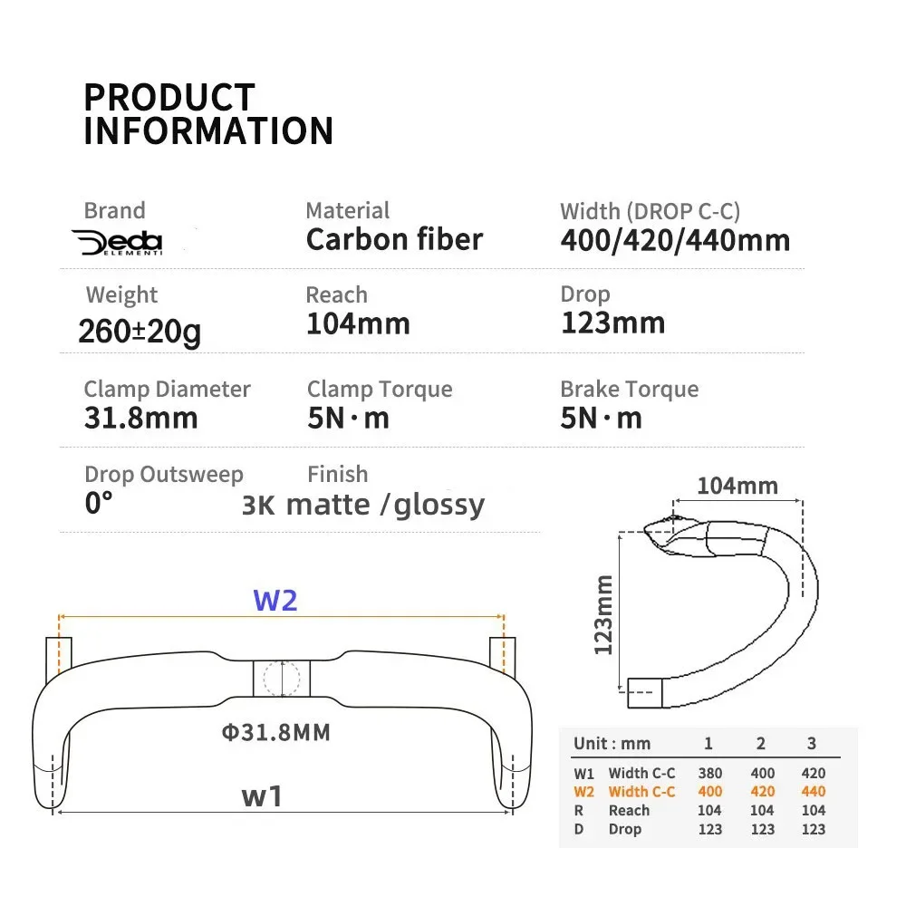 Deda carbon handlebar  Road Bicycle  Handlebar Bicycle Accessories 380/400/420/440mm Bicycle Handle Bike Parts Internal Routing