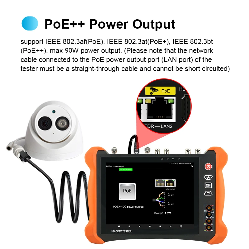 TOP Full Function IPC Tester X9-MOVTADHS Pro PoE++ 90W 8 inch 2K Retina Screen 8K H.265 IP CCTV Tester Cable Test