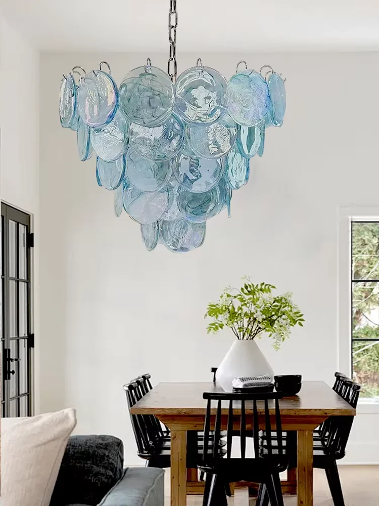 

Blue Circle Glass Chandeliers Vintage Art American Classic Living Room Design Idea Home Deco Restaurant Hanging Lamps Lustre