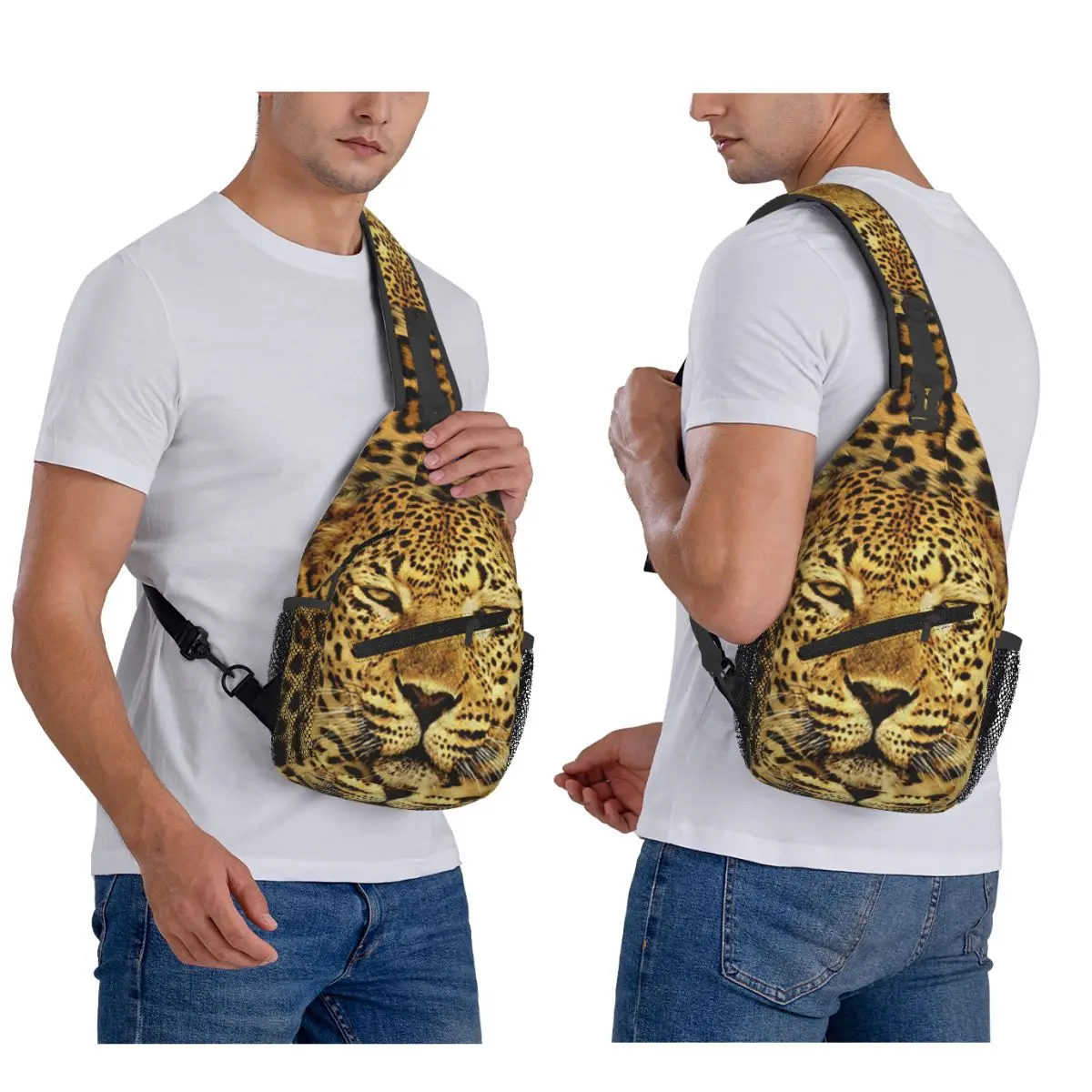 Cute Leopard Pattern Cool Cheetah Print Chest Bag Men Sling Crossbody Backpack Chest Bag Travel Hiking Daypack Shoulder Bag