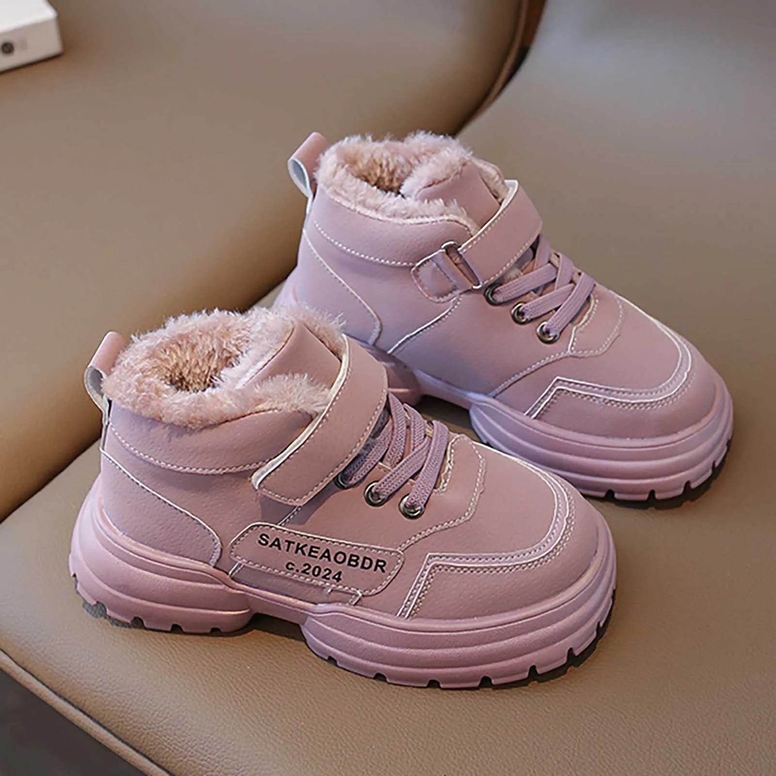 Winter Children Boots Plush Girls Shoes New Fashion Korea Style Kids Casual Sneaker Warm Fur Girls Ankle Boots 4 To 12 Years