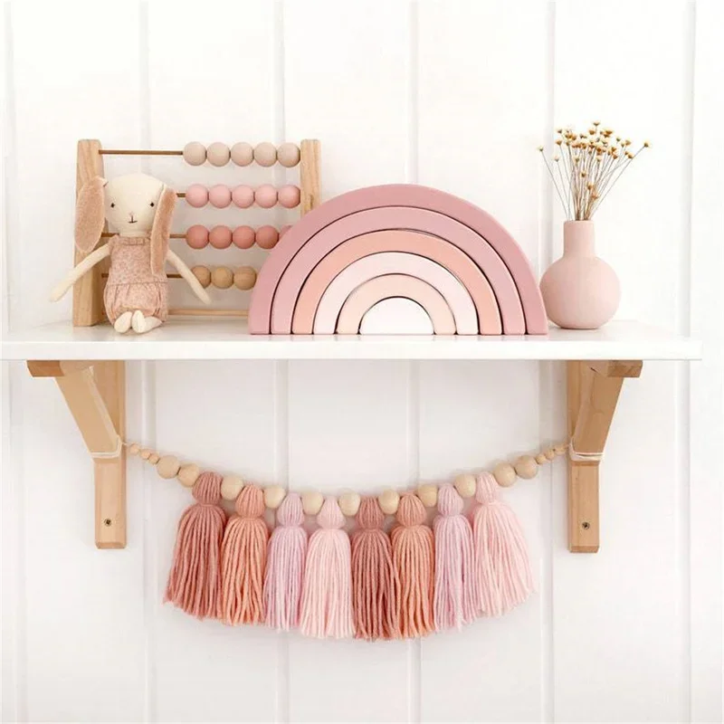 Chic Tassel Garland Various Styles Pom Garland Eco-friendly Decorative Wood Beads Pastel Banner