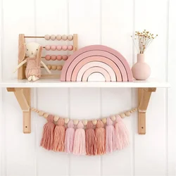 Chic Tassel Garland Various Styles Pom Garland Eco-friendly Decorative Wood Beads Pastel Banner