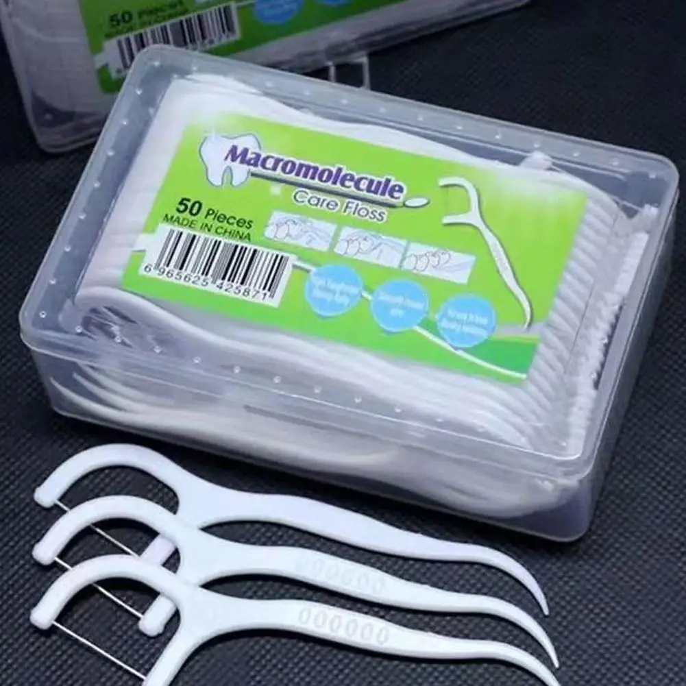 

50 шт./кор., портативная одноразовая зубная нить, пластиковая зубочистка, высоконатящая зубная нить, коробка для зубной нити ﻿ Уход за полостью рта