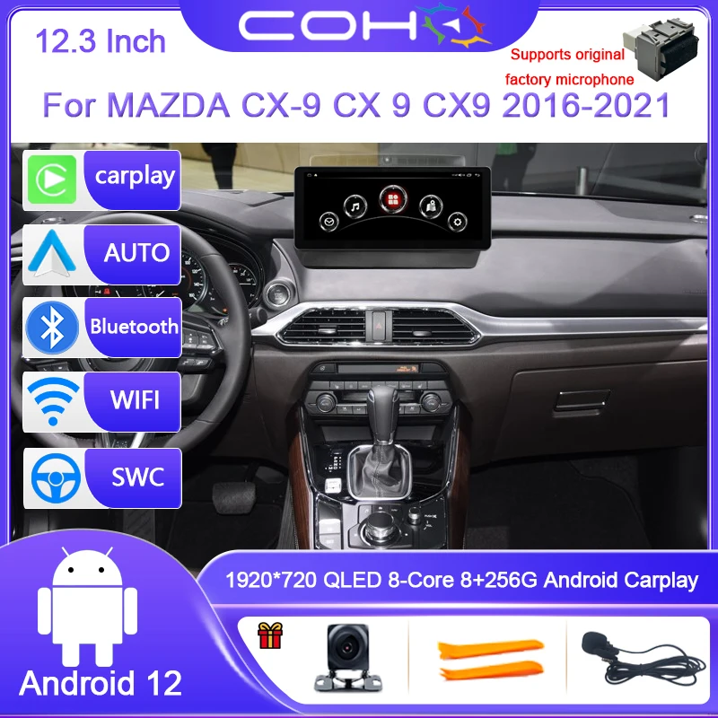 8+256GB Android 12 Car Radio For MAZDA CX-9 CX 9 CX9 2016-2021 Carplay Auto 4G Car multimedia player GPS QLED