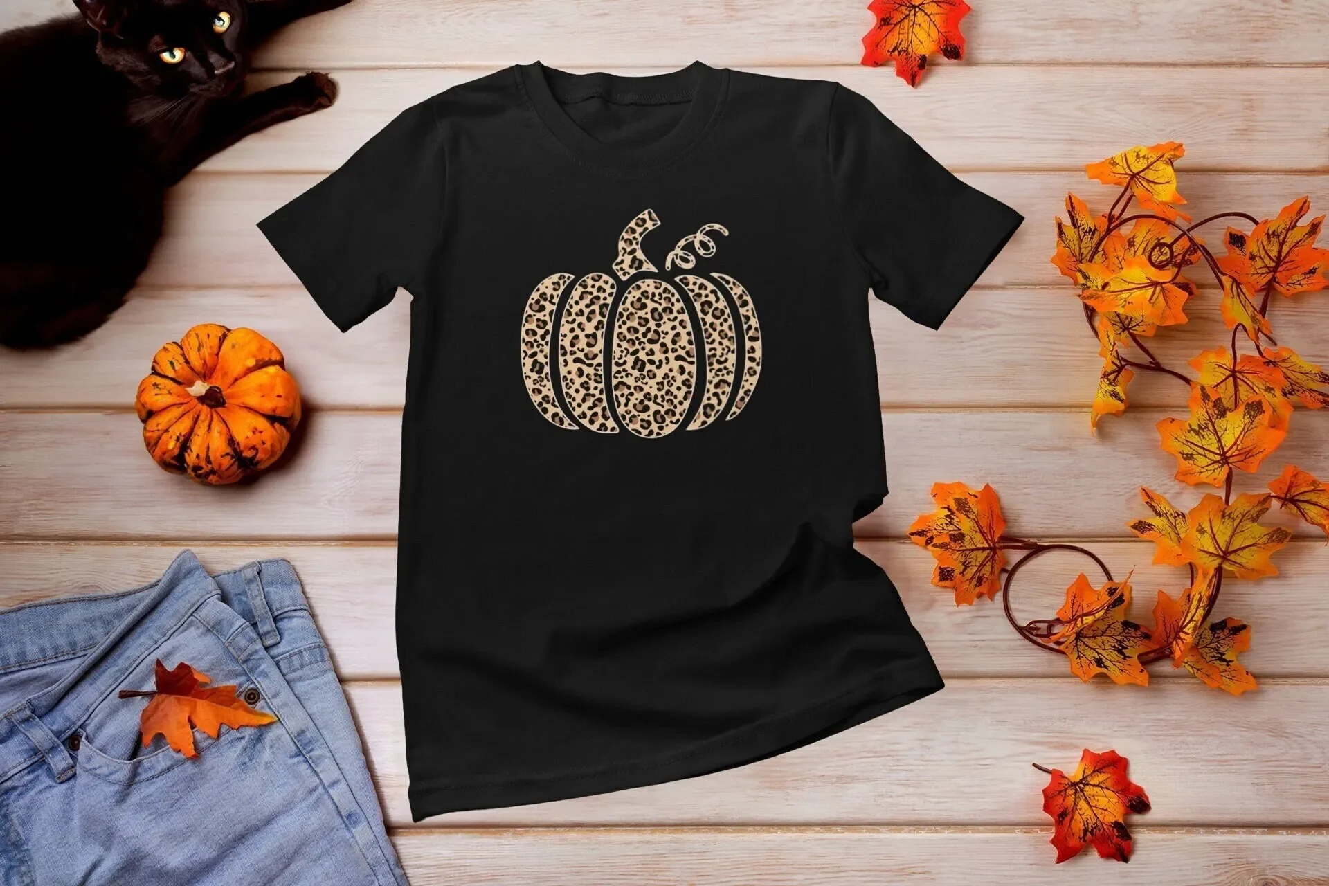 Leopard Pumpkin T Shirt Cheetah Thanksgiving Thankful Fall Family Matching Halloween