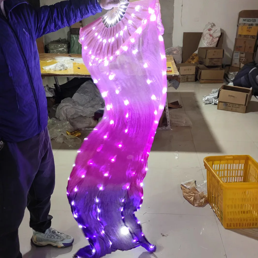 

Ruoru 180cm 100% Silk Led Fan Veils Women Belly Dance Rechargeable Silk Fan Veils Halloween Show Party Stage Performance Props