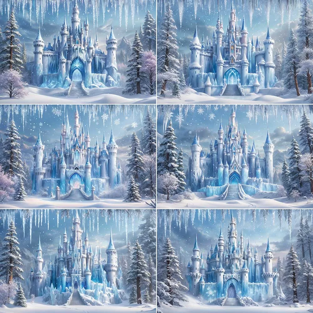 

MOON.QG Girls Frozen Birthday Backrop for Photoshoot Winter Castle Princess Photozone Background Personalizd Photography Props