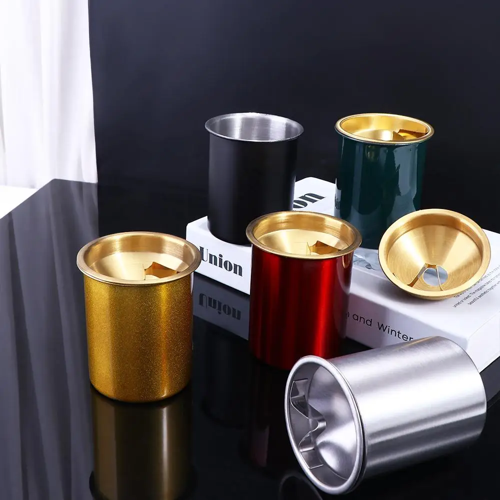 Portable Stainless Steel Round Ashtray Smoke Holder Office Home Decor Anti-Smoke Windproof Detachable Table Gadget