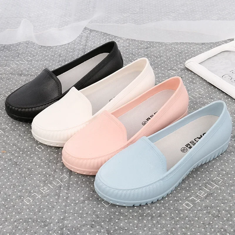 Women's Rain Shoes Spring Summer Female Flat PVC Waterproof Women Shoe Non-Slip Comfortable Casual Woman Rain Boots Flats Shoes