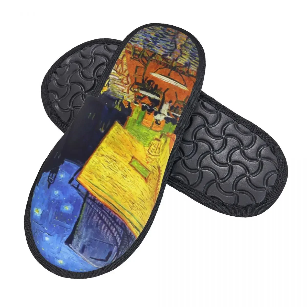 Cafe Terrace At Night Guest Slippers for Spa Women Custom Print Vincent Van Gogh Painting House Slipper