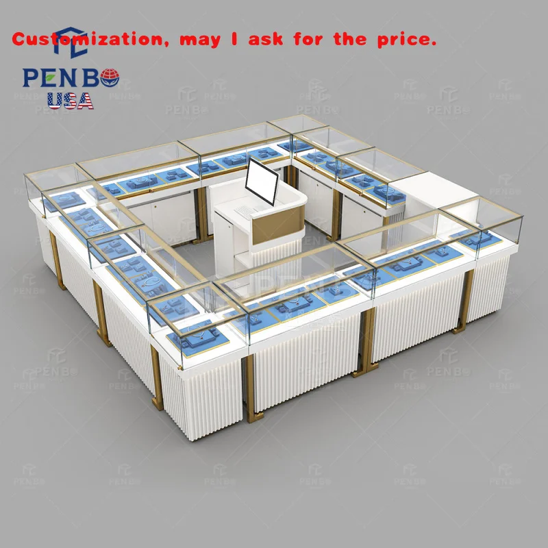 

custom.Modern Square Jewelry Kiosk - Custom Retail Display Showcase with LED Lighting, Perfume & Jewellery S