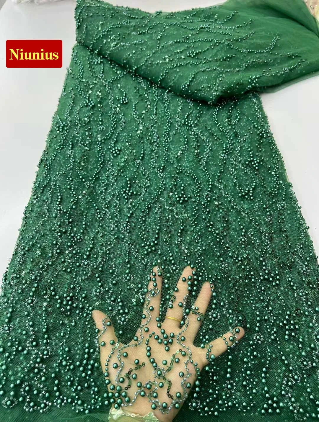 

Luxurious Delicate Soft Mesh Sequin Lace Fabric with Stones – Elegant High-Quality Lace for Wedding & Evening Dresses NN8935_R