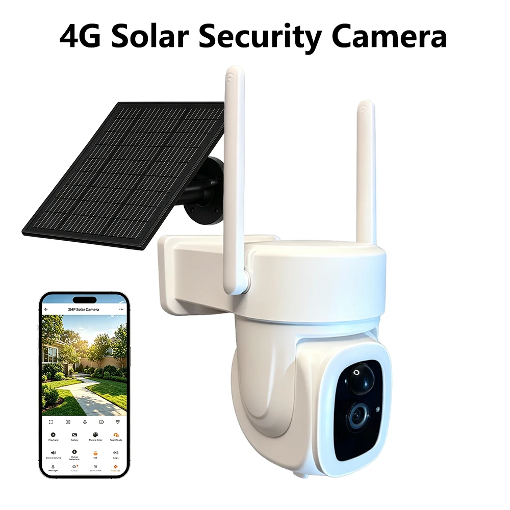 IP66 Waterproof Dustproof Tuya 4G Solar PTZ Outdoor Security Camera PIR Motion Detection 90000mAh Two-Way Audio Night Vision