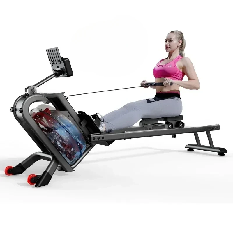 

Water Rowing Machine for Home 350 LBS Weight Capacity Foldable Rower Machine with LCD Monitor Dual Slide Rails Fitness