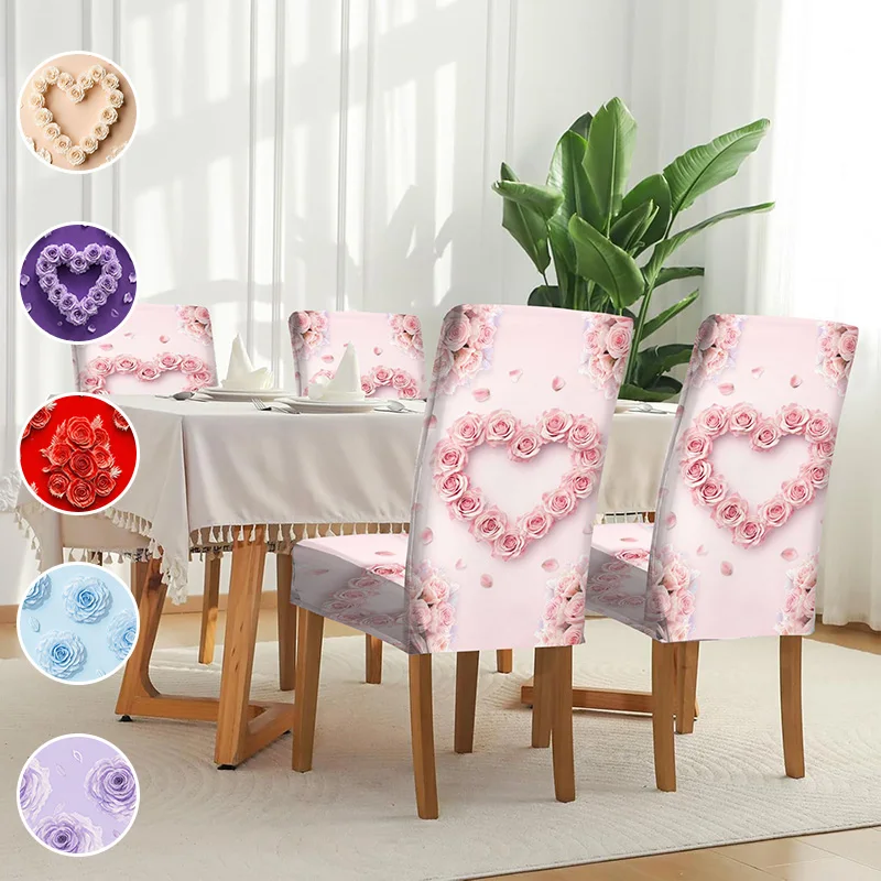 Elastic dining chair cover, rose hydrangea pattern, removable and washable household dining chair cover, easy installation
