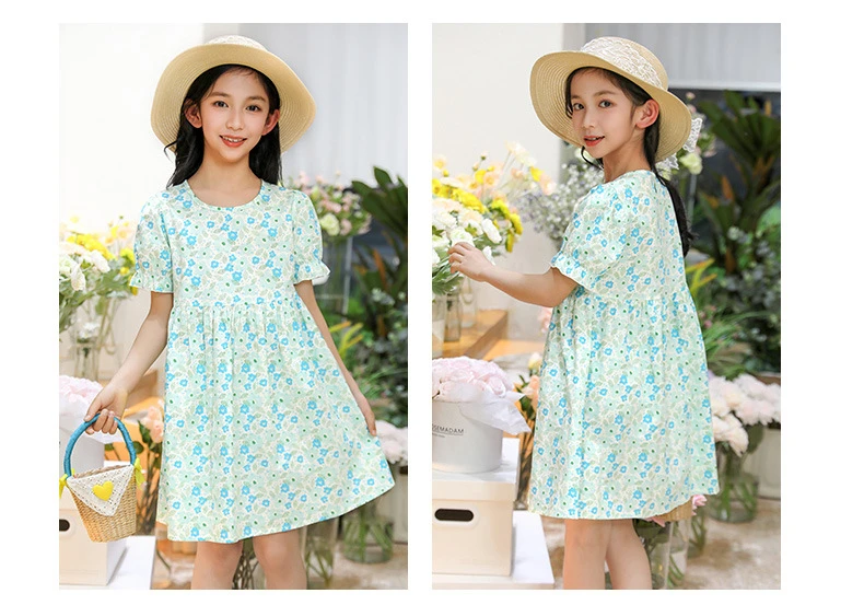 5-13T summer child kids girls cotton short sleeve dress