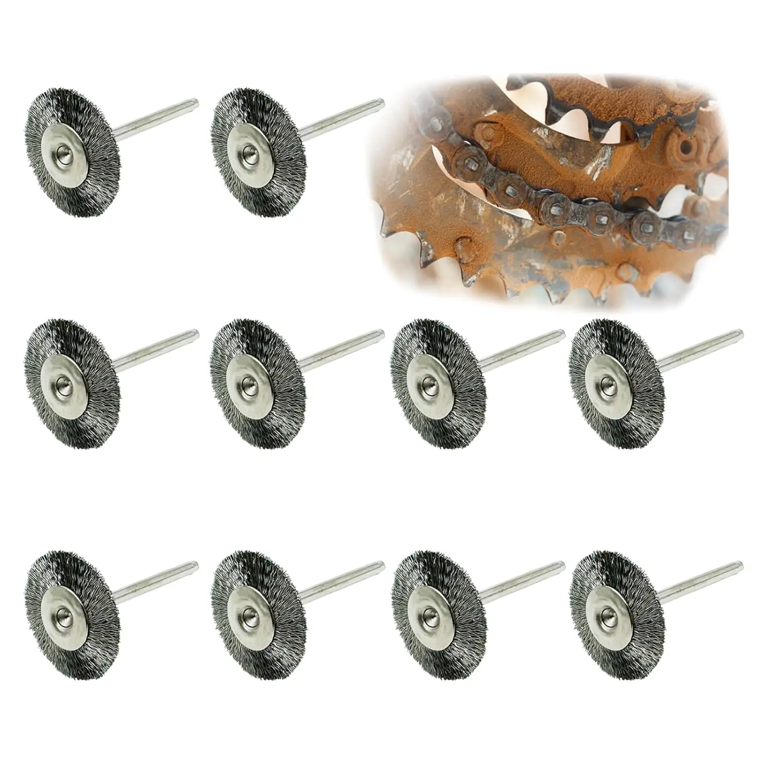 10PCS T-Shape Wire Brush Wheels for Metal Polishing Rust Removal 1/8" Shank Low-Speed Grinding and Deburring