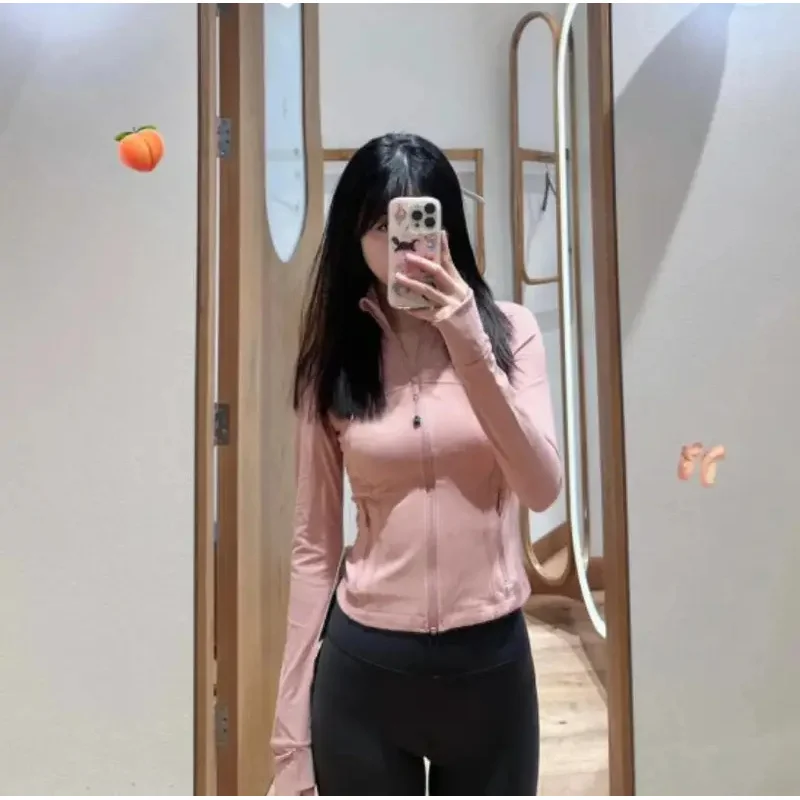 

Women's yoga Cropped Top jacket short jacket fitness sports slim fit threaded stand collar Custom With logo