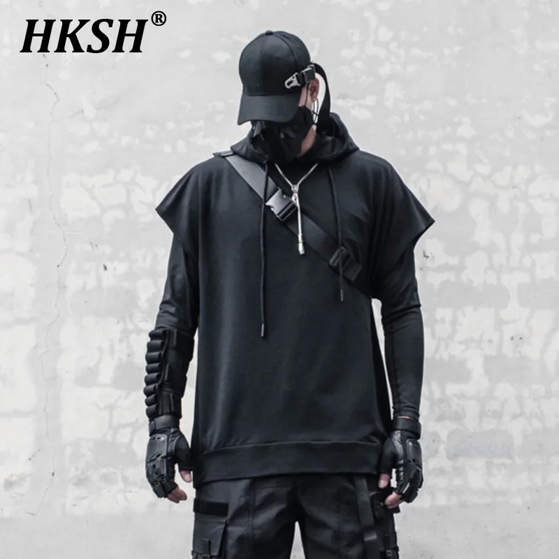 HKSH Niche Dark Sleeveless Hoodie Men's Tide Punk Tank Tops Trend Sports Summer Hooded American Camisole Loose Short Vest HK0507