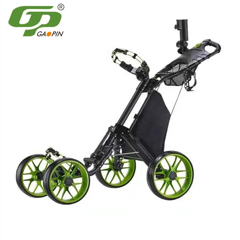 New Arrival 4 Wheel Golf Push Cart Foldable Golf Cart Trolley With Foot Brake Umbrella Holder