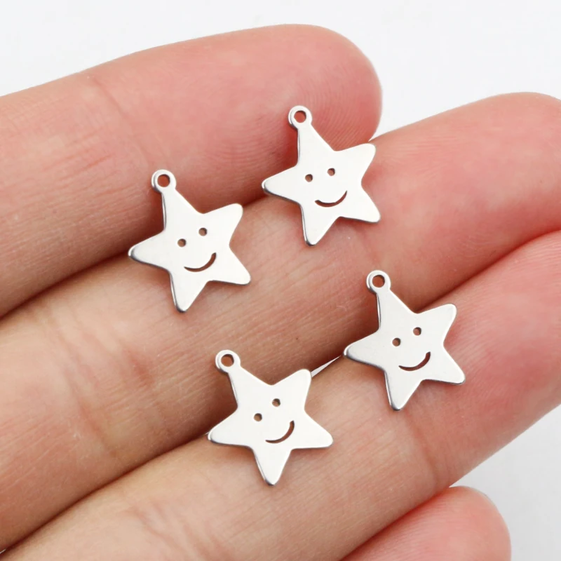 30pcs 12x11mm No Fade 316 Stainless Steel Smile Star Cute Charms Pendant for DIY Necklace Bracelet Craft Jewelry Making Findings