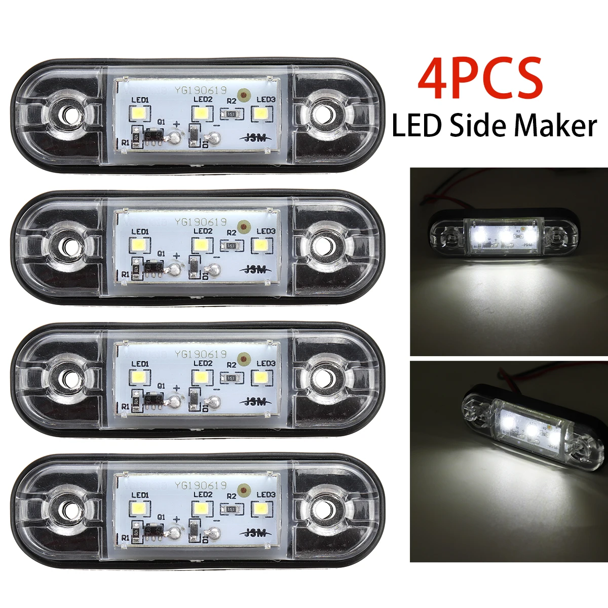 1/4x 12V 24V 3-LED Car External Side Marker Warning Light Oval Clearance Signal Trailer Truck Lamp Truck Lorry Caravan Bus