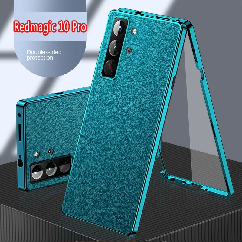 

Metal Bumper Magnetic Case for Nubia Red Magic 10 Pro NX789J Glass Front Glass Case Back PU Leather Cover for Redmagic 10 Pro 5G
