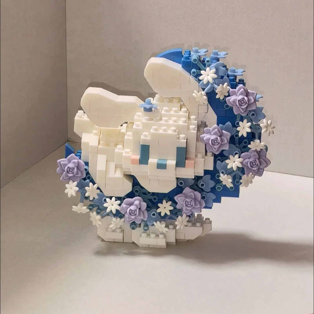 Cute Panda & Rabbit Blooming Flower Mini Blocks DIY Set - Cartoon Animal Model Toy Gift for Kids Adults