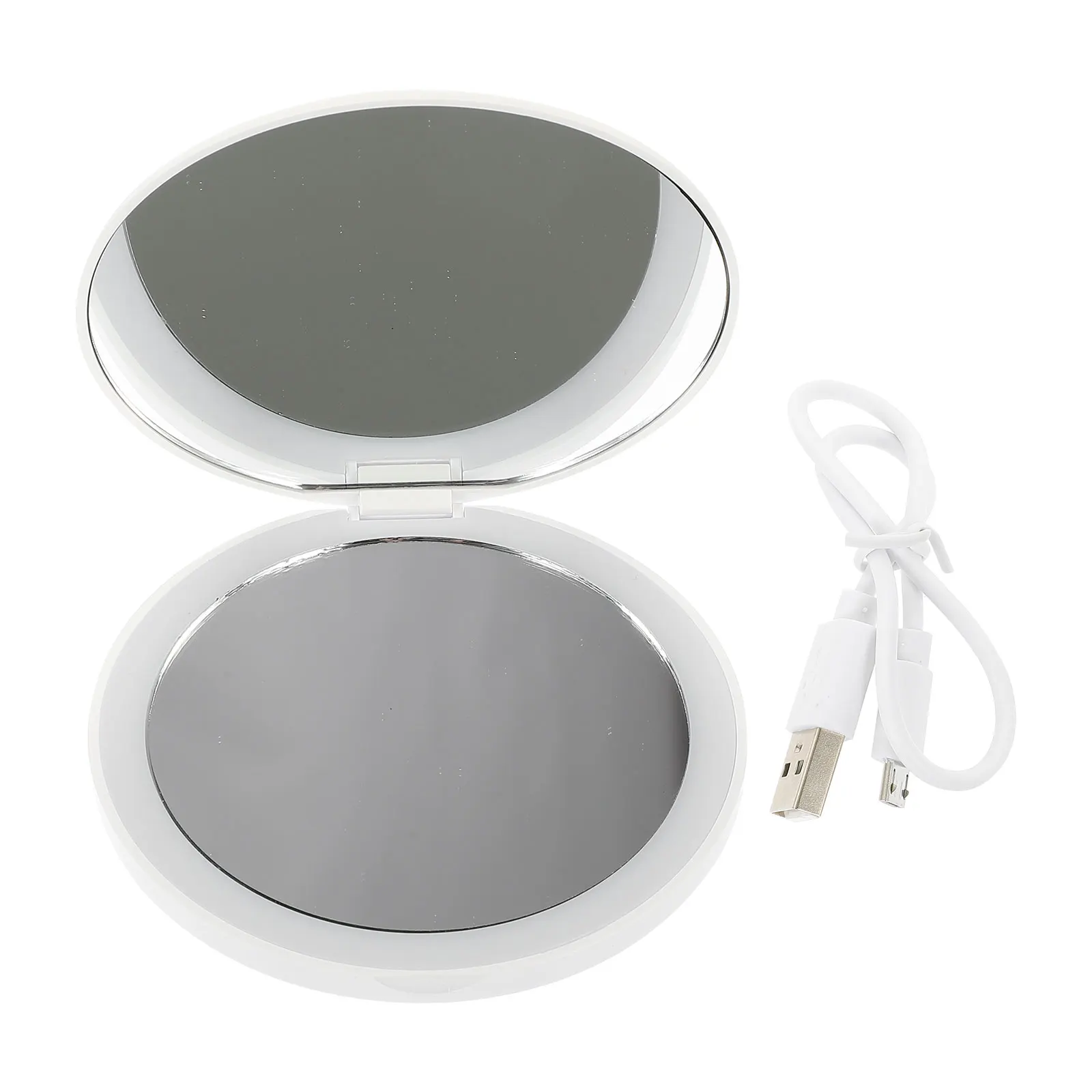 

LED Makeup Mirror Handheld Rechargeable Compact Portable Small ABS Lighted Travel Vanity Mirror for Girls Pocket Size Clear